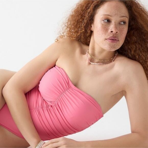🚨NEW J CREW Pink Ruched Sweetheart One Piece Swimsuit Plus Size 22 Barbie - Picture 4 of 16